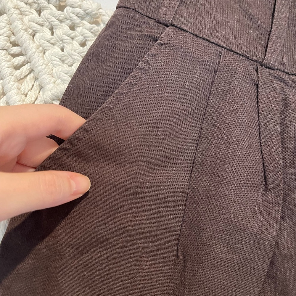 Old Money Willi Smith Chocolate Brown Mid/High Waist Linen Shorts Sz 6 - Picture 4 of 8
